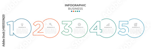 Business process infographic template. Thin line design with numbers 5 options or steps. Vector illustration graphic design
