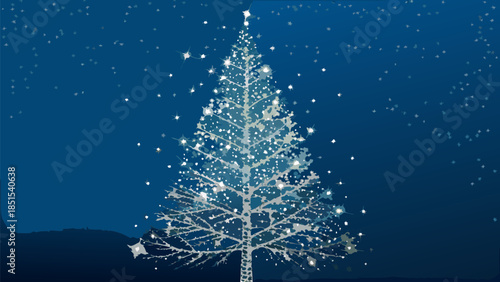 Magical Christmas tree shining brightly in night sky