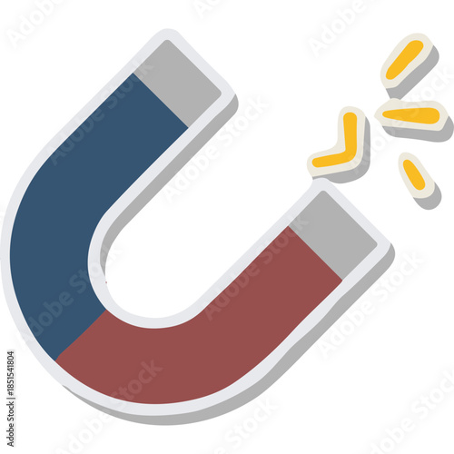 Horseshoe Magnet Attracting Small Yellow Particles