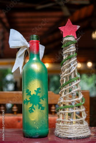 christmas decoration with wine bottle