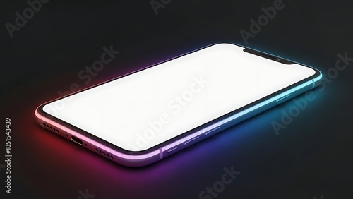 Sleek smartphone with luminous blank screen and vibrant neon edge lighting.