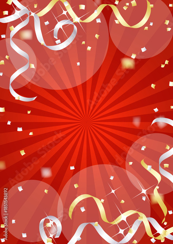 金銀のテープが飛ぶキラキラした縦向き背景イラスト

