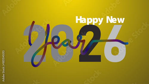 Happy New Year 2026 modern typographic design on yellow background
