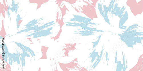 Seamless Abstract Floral Pattern with Pastel Brushstroke Flowers on White Background