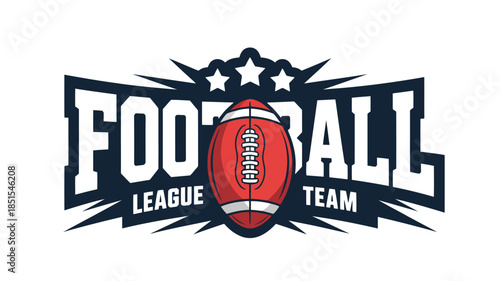 A bold logo design for a football league or team featuring a red American football and stars