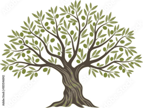 Olive trees with branches and leaves for design of packaging, label, logotype or banner. Natural organic stylized olive icon, premium quality sign. Vector illustration