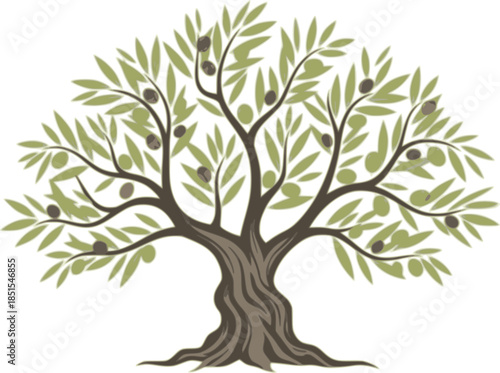 Olive trees with branches and leaves for design of packaging, label, logotype or banner. Natural organic stylized olive icon, premium quality sign. Vector illustration