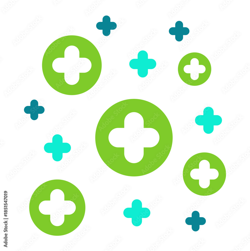 Fototapeta premium Medical Cross Icon with Healthcare Plus Symbols