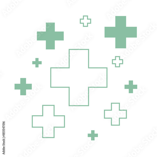 Medical Cross Icon with Healthcare Plus Symbols