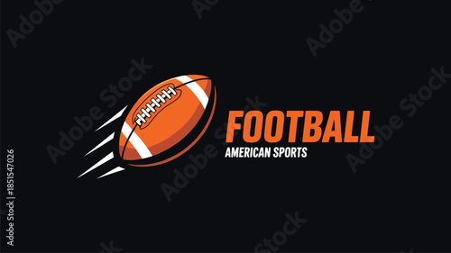 A classic American football sits prominently next to bold orange FOOTBALL text on a dark background