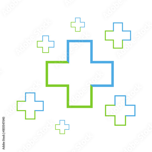 Medical Cross Icon with Healthcare Plus Symbols