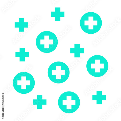 Medical Cross Icon with Healthcare Plus Symbols