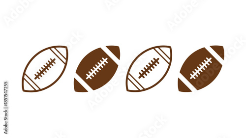A clean row of four American footballs with solid and outline illustrations