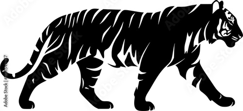 Simple Design of Silhouette vector of Tiger Walking Vector