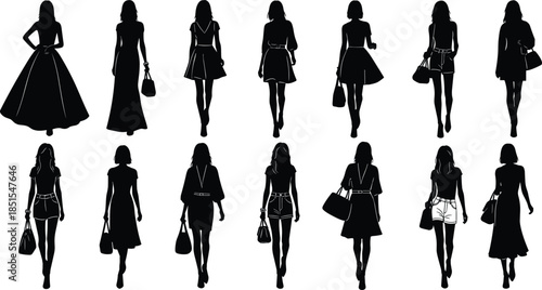 Fashion Model Silhouette Collection of Female Poses, Stylish Outfits, and Elegant Attire for Clothing Stores, E-commerce, and Design Graphics