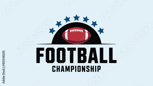 A dynamic football championship emblem showcasing a red football with an arc of blue stars