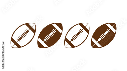 A neat arrangement of four American footballs showing both filled and outlined styles