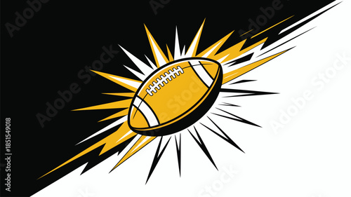 A vibrant yellow American football bursting with energy against a dynamic diagonal black and white background