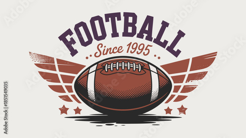 A vintage inspired football emblem featuring wings and stars with text since nineteen ninety five