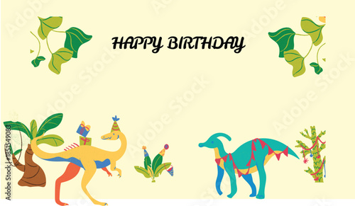 green and yellow illustrated happy birthday wishing card, happy birthday, bithrday wishing card, cartoon, pattern, holiday, decoration