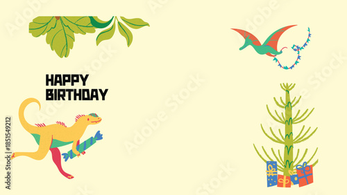 green and yellow illustrated happy birthday wishing card, happy birthday, bithrday wishing card, cartoon, pattern, holiday, decoration