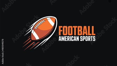An American football with white streaks flies rapidly across a dark background accompanied by sports text