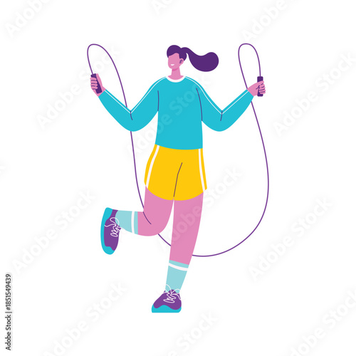 Young woman jumping rope in active pose.