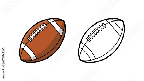 Classic brown American football with stitched laces next to its clean black line art version