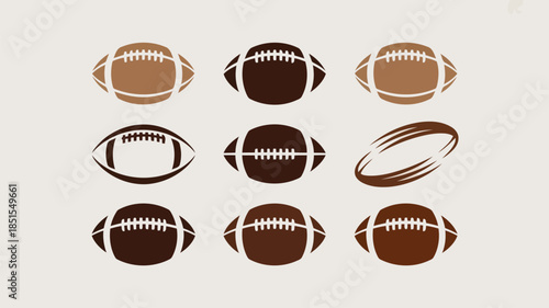 Collection of diverse brown American football icons and symbols on a light neutral background