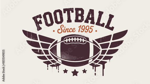Distressed vintage football emblem with wings and Since 1995 text on a light background