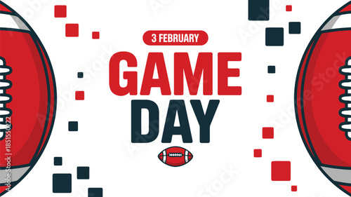 Festive Game Day banner showcasing a central American football and two larger balls on each side