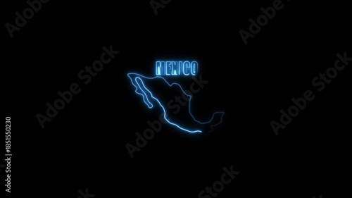Mexico Map Outline Neon Sign Black Background country outline glowing blue