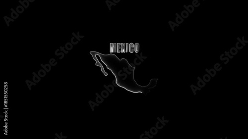 Mexico Map Outline Glowing White on Black Background with Text glowing outline country shape