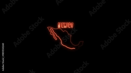 Neon Mexico Map Outline with Glowing Orange Light on Black Background neon map glowing outline