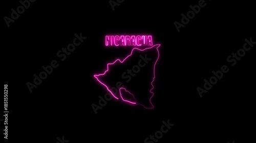 Neon Map of Nicaragua Pink Glowing Outline on Black Background pink neon country map