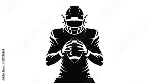 Intense monochrome illustration of an American football player in full gear clutching the ball