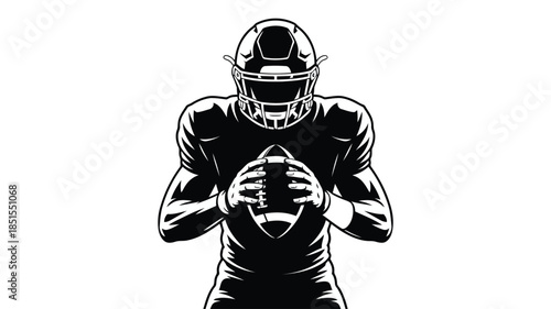 Monochrome silhouette of an American football player wearing a helmet and holding the ball