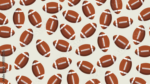 Seamless pattern featuring numerous brown American footballs scattered randomly across a light neutral colored background