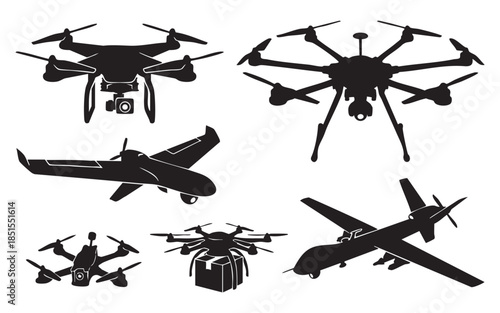 Drone and UAV Silhouette Set