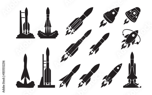Space Rocket Ship Silhouettes
