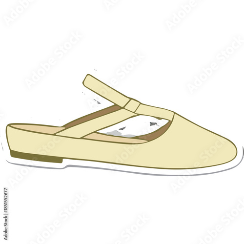 Light Yellow Ballet Flats with Straps - Vector Illustration