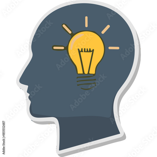 Lightbulb Inside Human Head Silhouette: Idea Generation Concept