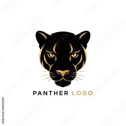 Elegant black and gold panther head logo design isolated on white background, perfect for branding.