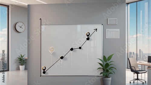 A pen draws a trend line on the whiteboard, and virtual data points automatically snap to form an upward channel. A 