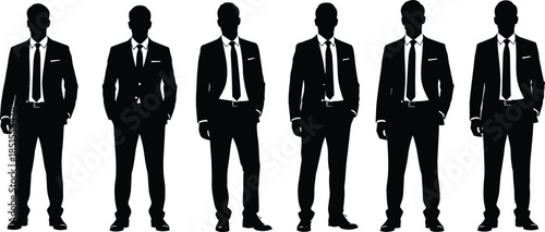 Business silhouette group, professional men vector, corporate attire illustration, formal posture figures, cad drawing flat vector illustration