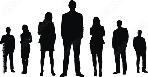 Business people silhouette team standing together representing leadership hierarchy corporate teamwork professionalism diversity confidence and modern office success concept