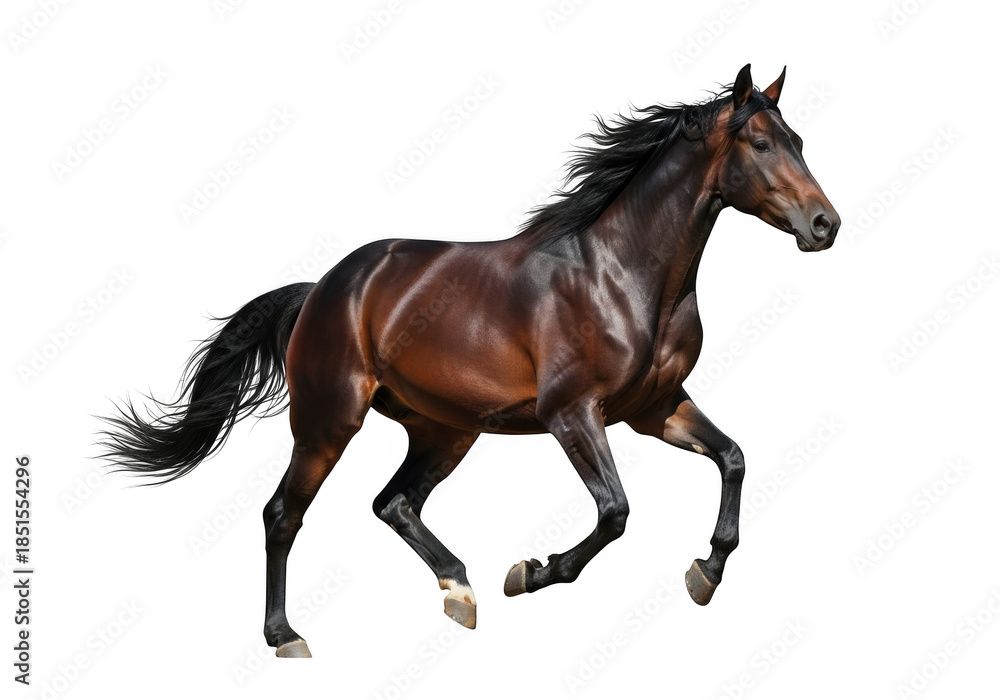 Fototapeta premium Majestic brown horse running dynamically on transparent background