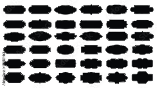 Collection of Black Decorative Labels and Frames on White Background vector