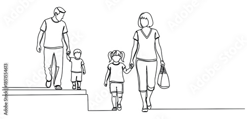 Family walking together father mother son daughter holding hands people