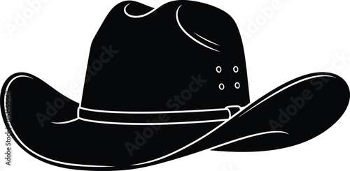 Detailed black cowboy hat illustration simple design on transparent background